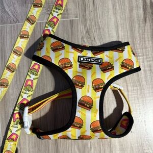 Frenchie Duo Reversible Harness and matching leash Burgers N Fries size L